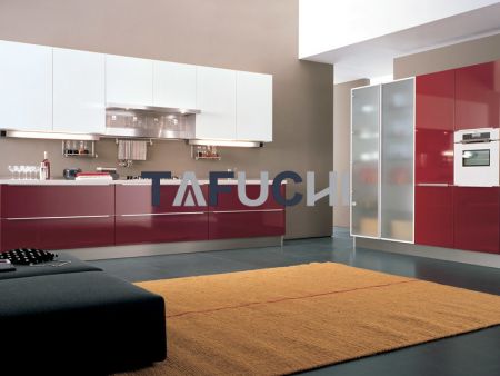 High-gloss acrylic sheets are often used in kitchenware panels, which can greatly enhance the texture of the kitchenware and the kitchen.